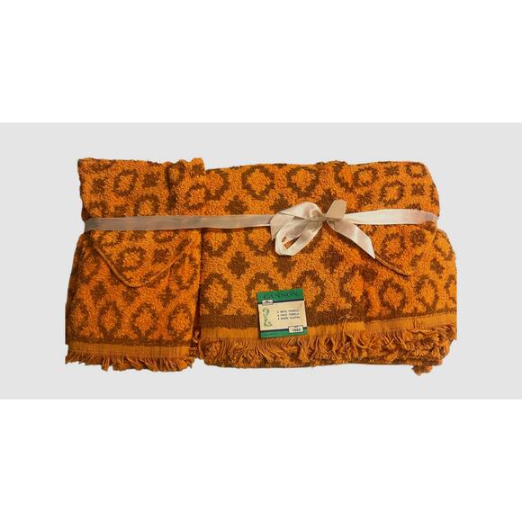 CANNON Bath Towel Set for 4 Vintage Orange Brown in Original Pack - Picture 1 of 10